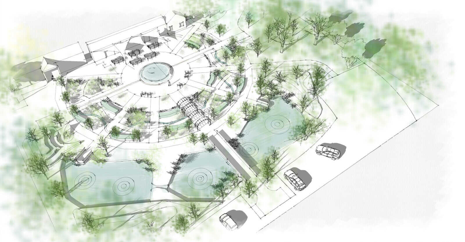 botanical garden design 3D sketche layout plan